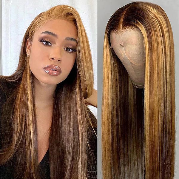 Junoda Hair Highlight Wigs Straight 13x4 Lace Frontal Human Hair Wigs junoda