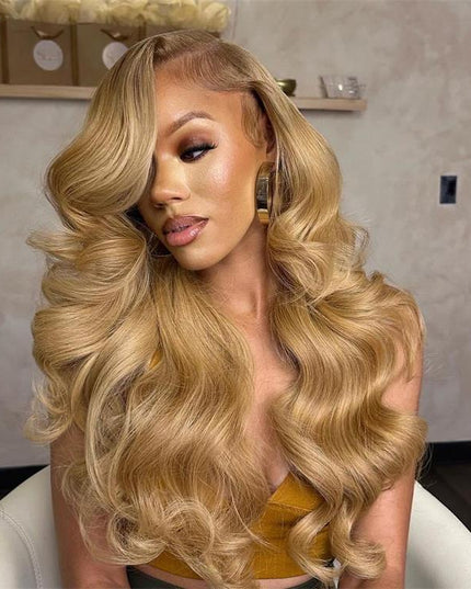 Wear & Go - Glueless Wigs Honey Blonde 6x5 Lace Front Wigs #27 Straight Human Hair Wigs 180% Density junoda