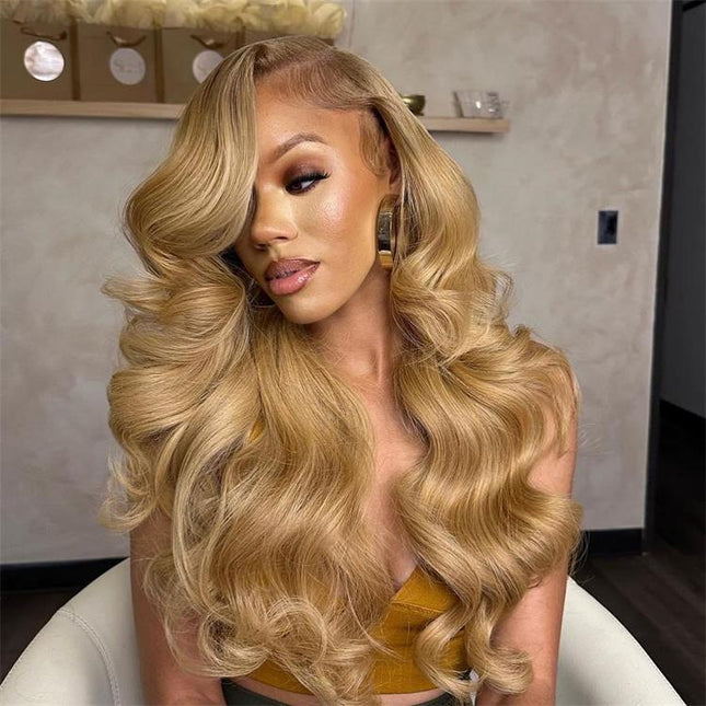 Wear & Go - Glueless Wigs Honey Blonde 6x5 Lace Front Wigs #27 Straight Human Hair Wigs 180% Density junoda