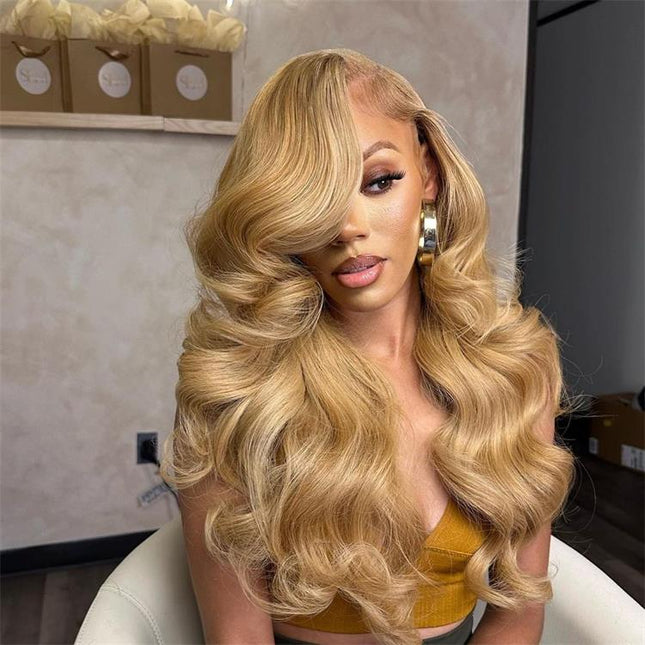Wear & Go - Glueless Wigs Honey Blonde 6x5 Lace Front Wigs #27 Straight Human Hair Wigs 180% Density junoda