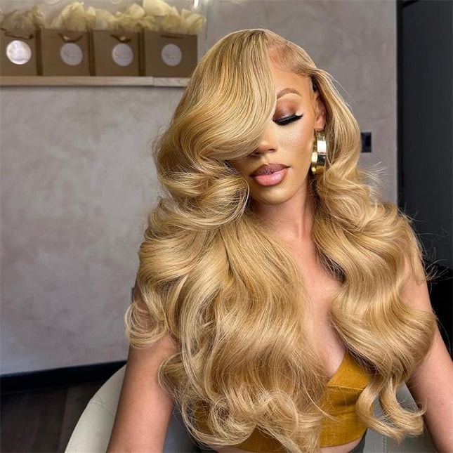 Wear & Go - Glueless Wigs Honey Blonde 6x5 Lace Front Wigs #27 Straight Human Hair Wigs 180% Density junoda