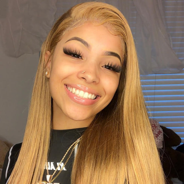Wear & Go - Glueless Wigs Honey Blonde 6x5 Lace Front Wigs #27 Straight Human Hair Wigs 180% Density junoda