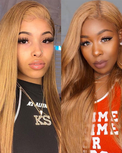 Wear & Go - Glueless Wigs Honey Blonde 6x5 Lace Front Wigs #27 Straight Human Hair Wigs 180% Density junoda