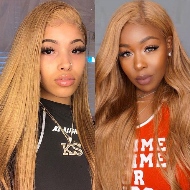 Wear & Go - Glueless Wigs Honey Blonde 6x5 Lace Front Wigs #27 Straight Human Hair Wigs 180% Density junoda