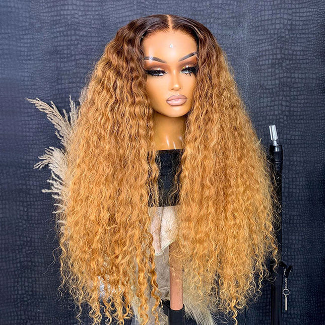 Wear & Go - Glueless Wigs Ombre Honey Blonde Deep Wave Super Invisible 6x5 Lace Wigs junoda