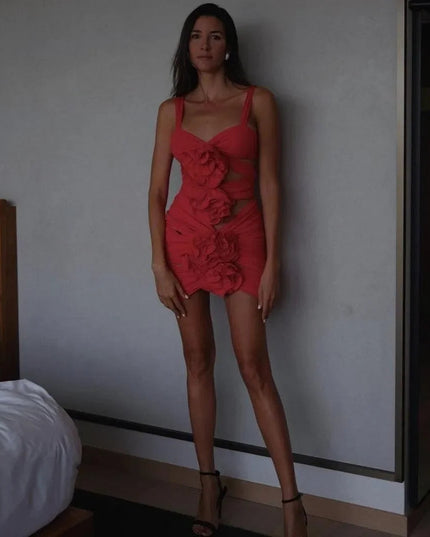 Hot Girl Cutout Embellished Ruched Mini Dress