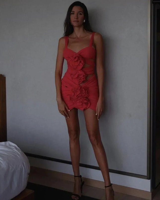 Hot Girl Cutout Embellished Ruched Mini Dress