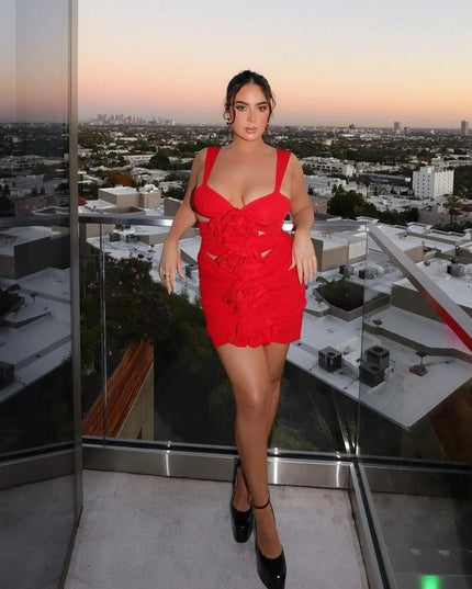 Hot Girl Cutout Embellished Ruched Mini Dress