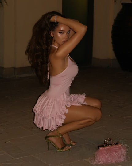 Hot Girl Ruffled Pink Mini Dress