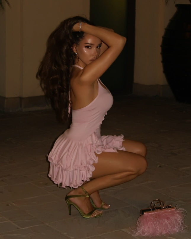 Hot Girl Ruffled Pink Mini Dress