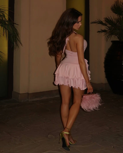Hot Girl Ruffled Pink Mini Dress