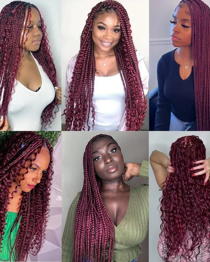 Junoda Hair #99j Burgundy Deep Wave Bulk Human Hair For Braiding No Weft Boho Braids Hair Extensions junoda