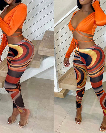Orange Mesh Bodycon Set