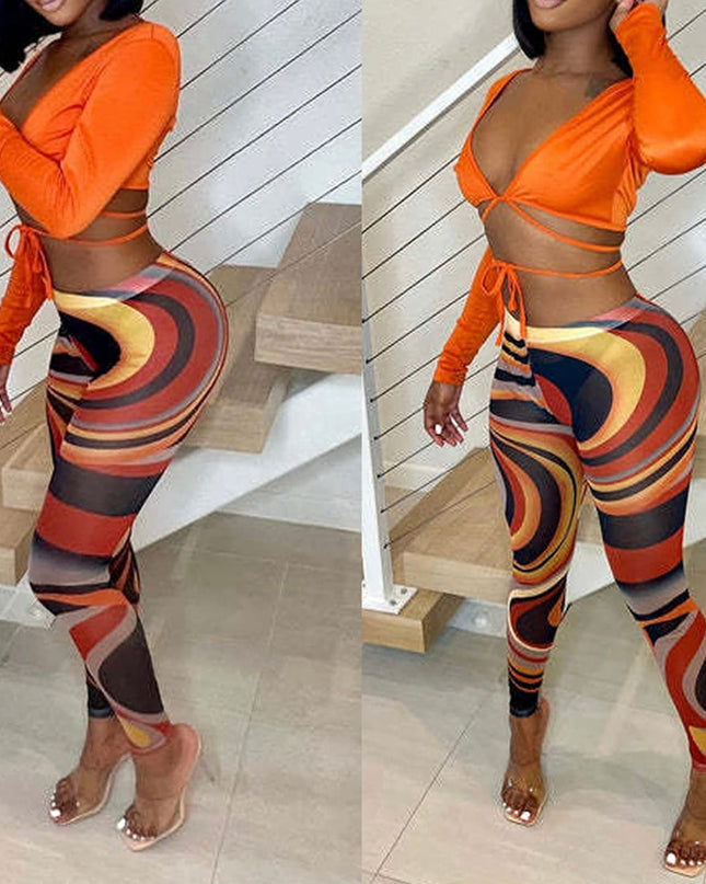Orange Mesh Bodycon Set