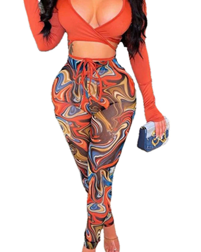 Orange Mesh Bodycon Set
