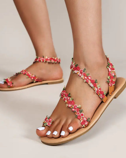 Women's Braided Flower Flat Beach Sandals