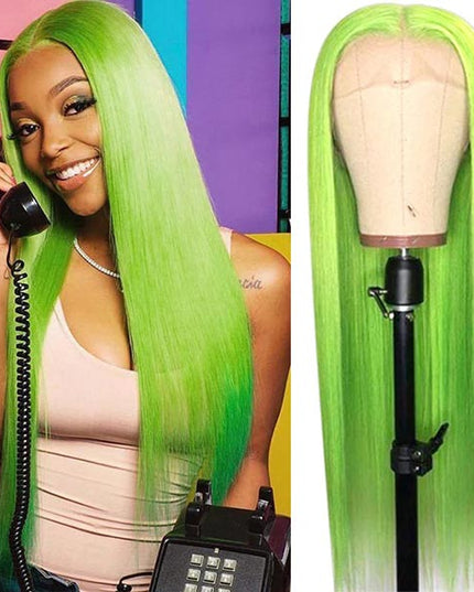 Junoda Green Straight Wig Pop Colorful Human Hair Wigs High Quality 150% Density Fast Shipping junoda