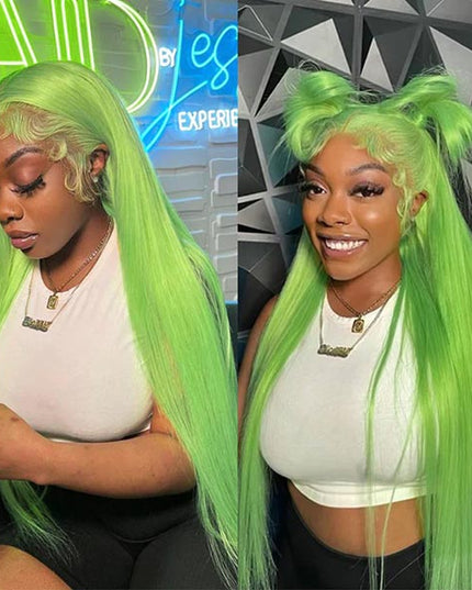 Junoda Green Straight Wig Pop Colorful Human Hair Wigs High Quality 150% Density Fast Shipping junoda