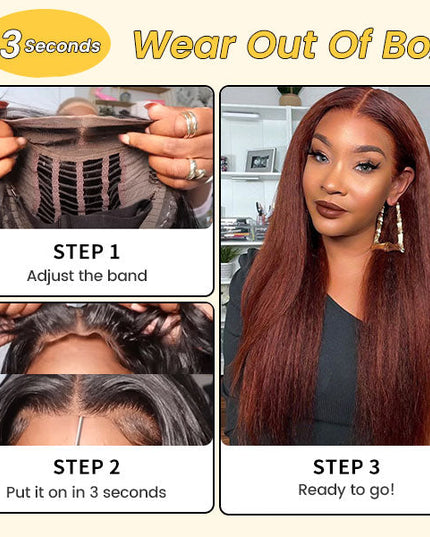 [Save $100] Junoda Fall Color Kinky Straight Pre Cut Lace Wig Reddish Brown Wear & Go Wig junoda