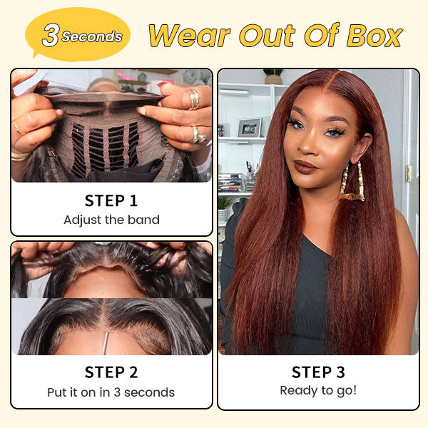 [Save $100] Junoda Fall Color Kinky Straight Pre Cut Lace Wig Reddish Brown Wear & Go Wig junoda