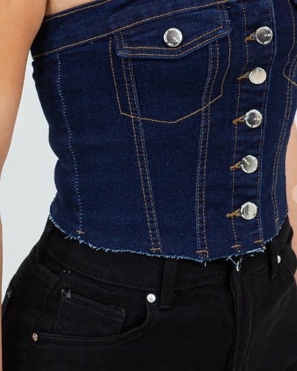 Denim Corset Top – Strapless Bustier Style