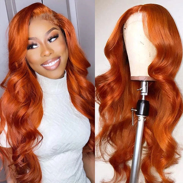 Junoda Ginger Orange Colored Body Wave Wigs Cinnamon Hot Color Wigs Pre Plucked With Baby Hair Flash Deal junoda