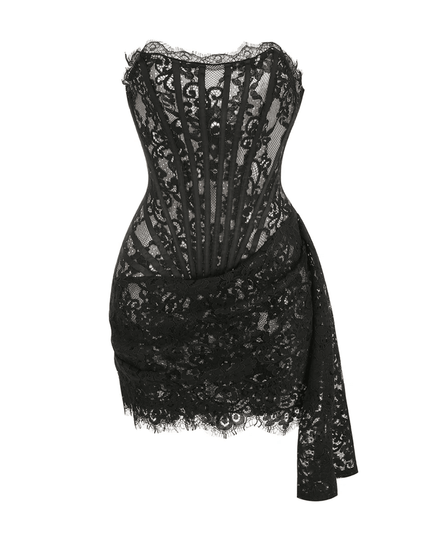 Lace Lure Corset Draped Black Mini Dress