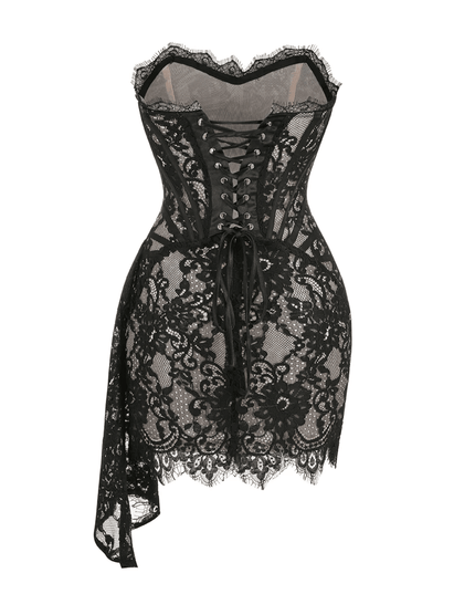 Lace Lure Corset Draped Black Mini Dress