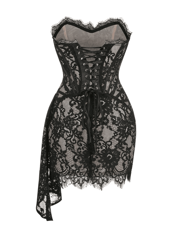 Lace Lure Corset Draped Black Mini Dress