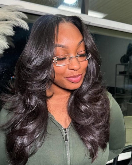 Body Wave Face-Framing Curtain Bangs Layered Cut Bleached Knots Wear Go Glueless Wig junoda