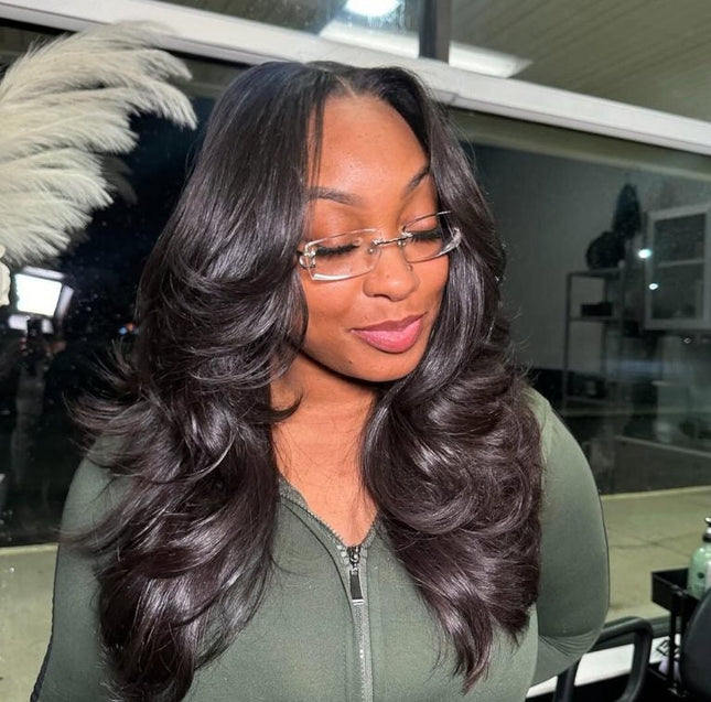 Body Wave Face-Framing Curtain Bangs Layered Cut Bleached Knots Wear Go Glueless Wig junoda