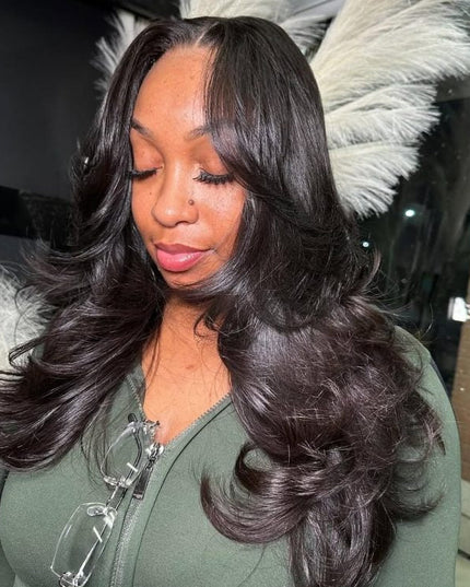 Body Wave Face-Framing Curtain Bangs Layered Cut Bleached Knots Wear Go Glueless Wig junoda