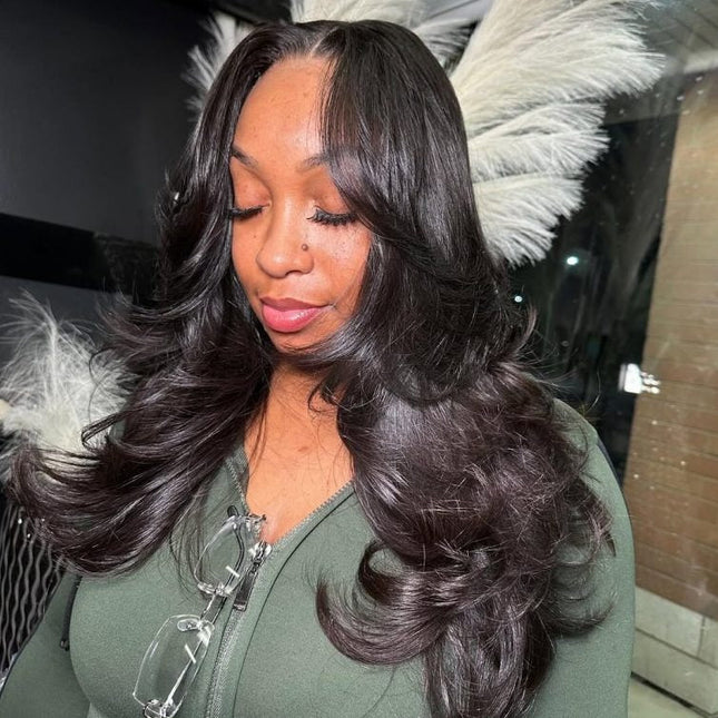Body Wave Face-Framing Curtain Bangs Layered Cut Bleached Knots Wear Go Glueless Wig junoda