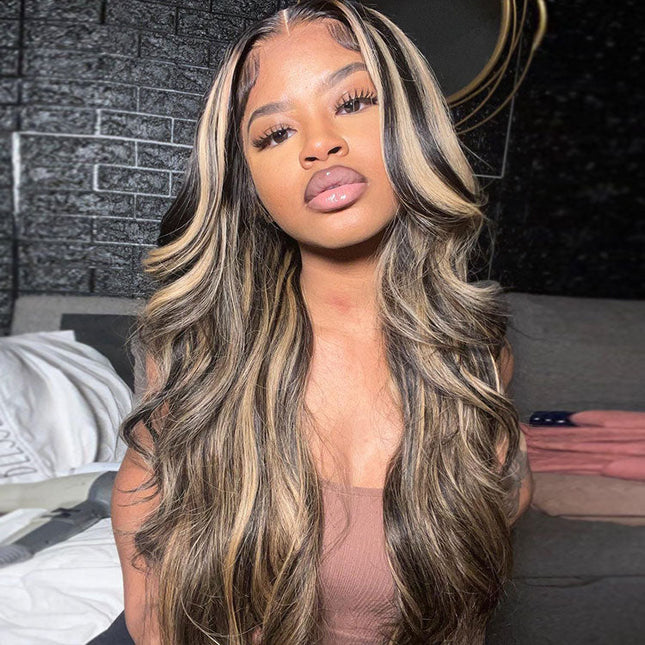 Piano Colored Body Wave Wig Highlights Black Wig With Honey Blonde Lace Wigs junoda