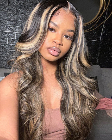 Piano Colored Body Wave Wig Highlights Black Wig With Honey Blonde Lace Wigs junoda