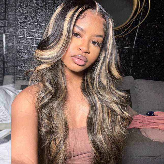 Piano Colored Body Wave Wig Highlights Black Wig With Honey Blonde Lace Wigs junoda
