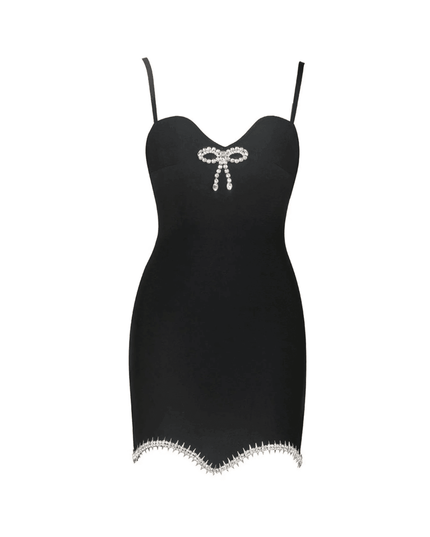 Manetica Black Bow Mini Dress with Diamonds