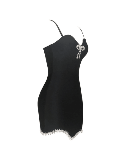 Manetica Black Bow Mini Dress with Diamonds