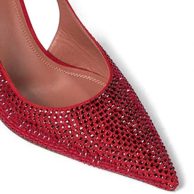 High Shine Red Crystal Lace Up Heels