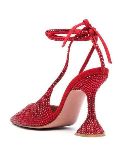 High Shine Red Crystal Lace Up Heels