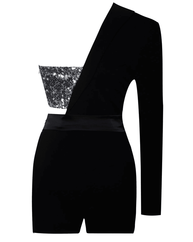 Midnight Mirage One-Shoulder Sequin Romper