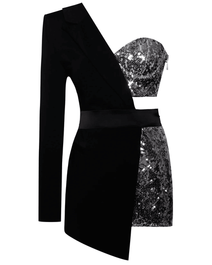 Midnight Mirage One-Shoulder Sequin Romper