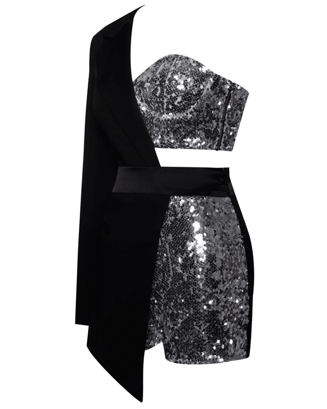 Midnight Mirage One-Shoulder Sequin Romper