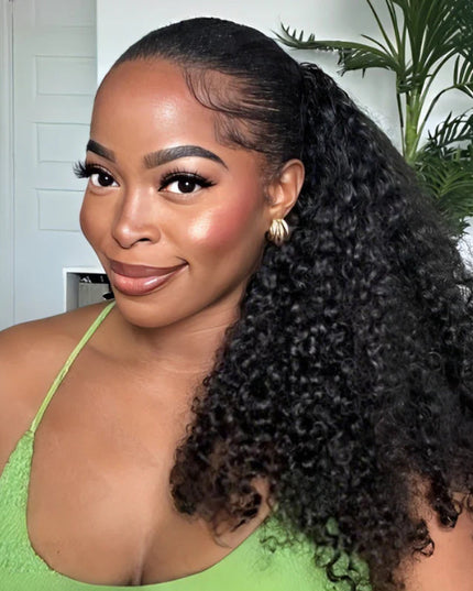 Drawstring Wig Coily Curly Seamless Kinky Curly Flip Over Wig Beginner Friendly junoda