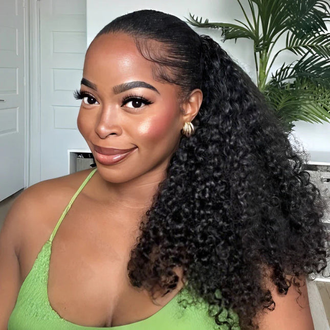Drawstring Wig Coily Curly Seamless Kinky Curly Flip Over Wig Beginner Friendly junoda
