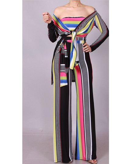 New Sexy Stripe 3 Piece Wide Leg Pant Set