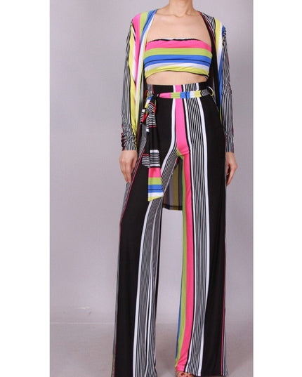 New Sexy Stripe 3 Piece Wide Leg Pant Set