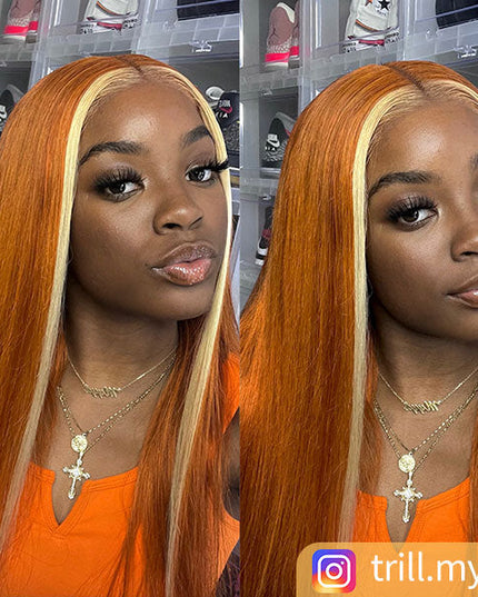 Junoda Orange Ginger Ombre Blonde 613 4x4 13x4 Lace Frontal Straight Hair Wig junoda