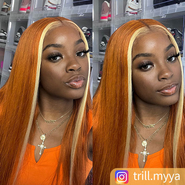 Junoda Orange Ginger Ombre Blonde 613 4x4 13x4 Lace Frontal Straight Hair Wig junoda