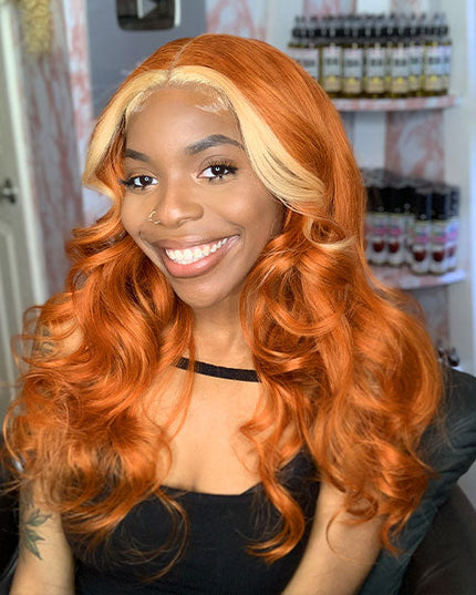 Junoda Ginger Blonde Ombre Lace Frontal Wig Virgin Human Hair Body Wave Wigs junoda